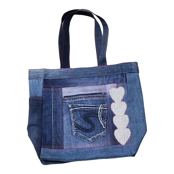 Upcycled Denim Patchwork Tote Bag - Picture 3 of 11